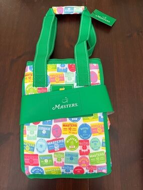 Masters Green-Trim Tote with Multicolor Badge Print